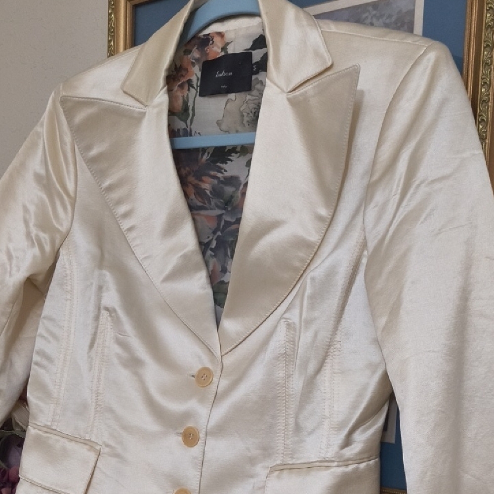Kulson Italy Elegant Cream Satin Blazer Glam maximalists Scandinavian Preppy - Picture 3 of 14